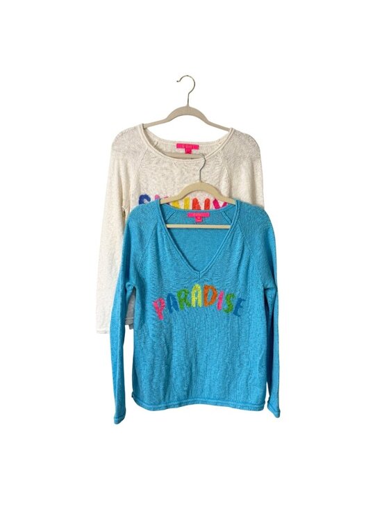 Lilly Pulitzer Sweaters - Lilly Pulitzer Sz M Lightweight Pullover Sweater Set of 2 Danette Sunny Paradise